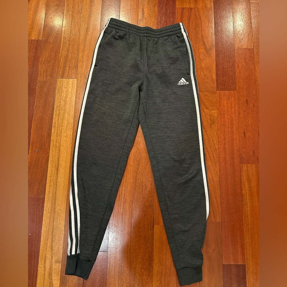 adidas Kids Dark Gray Joggers with White Stripes L 14/16